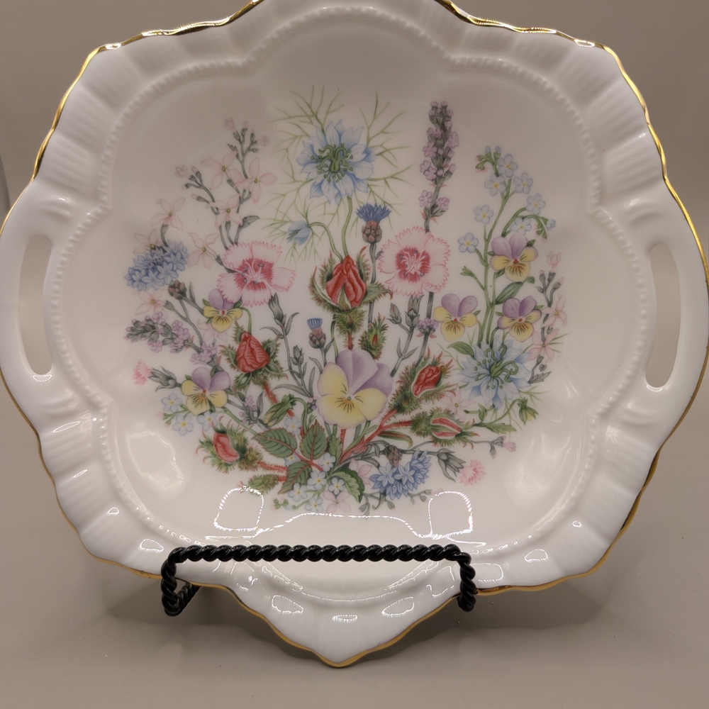 Ainsley White and Gold Floral Serving Platter